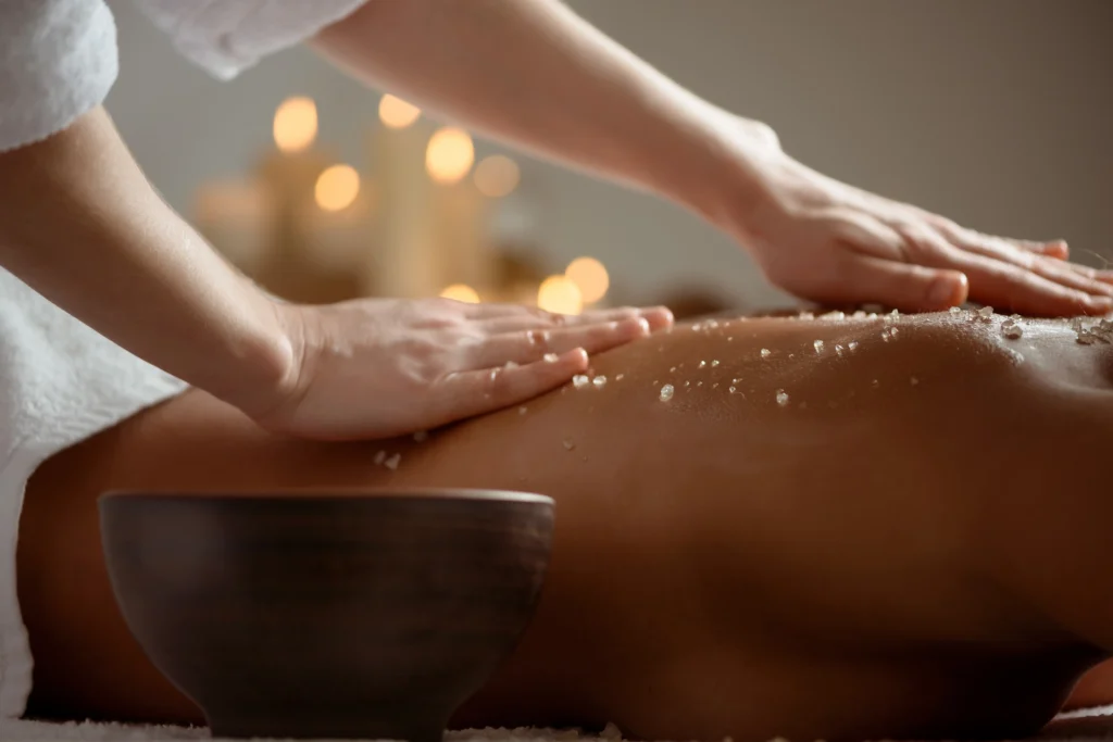 young woman relaxing spa salon